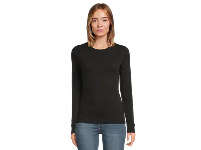 Lilla P Rib Slub Long Sleeve Crew In Black