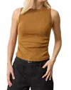 Lilla P Rib Slub Side Pleat Tank Top In Brown In Brown