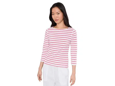 Lilla P Rib Stripe 3/4 Boatneck In Pink