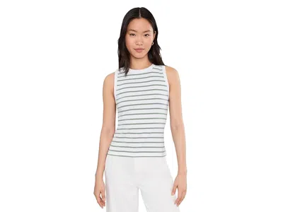 Lilla P Rib Stripe High Neck Tank Top In Green