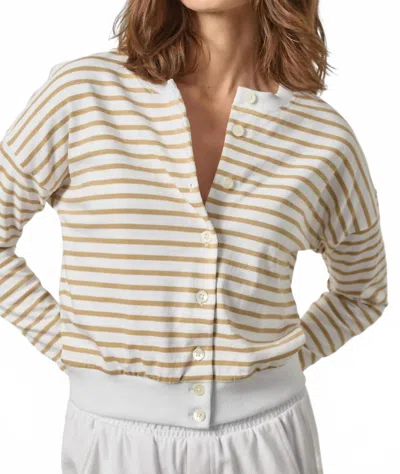 Lilla P Rib Trim Cardigan In Burlap Stripe In Multi