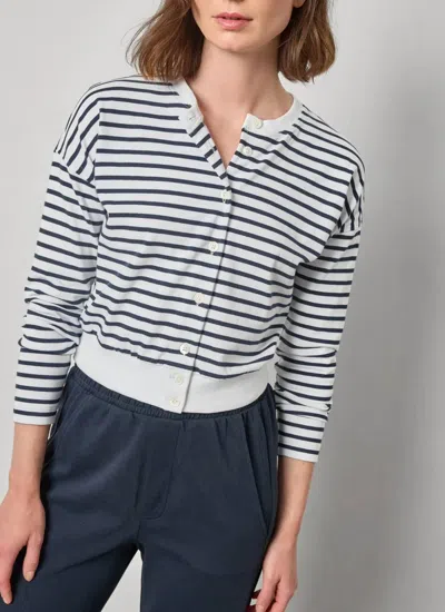 Lilla P Rib Trim Cardigan In Navy Stripe In Blue