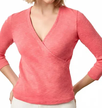Lilla P Ribbed 3/4 Sleeve Surplice In Geranium In Pink