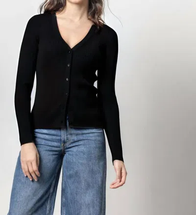 Lilla P Ribbed Cardigan Sweater In Black