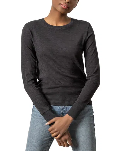 Lilla P Ribbed Cuff Crewneck Top In Black