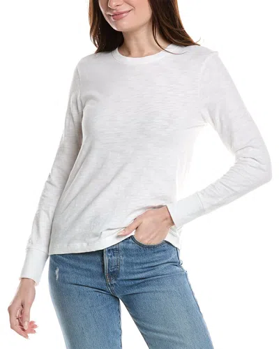 Lilla P Ribbed Cuff Crewneck Top In White