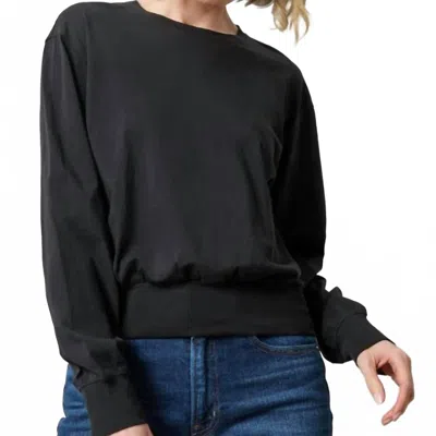 Lilla P Ribbed Easy Trim Crewneck Long Sleeve Top In Black