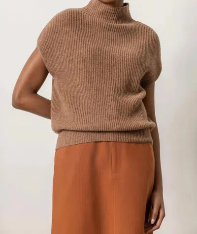 Lilla P Ribbed Funnel Neck Sweater In Acorn In Brown