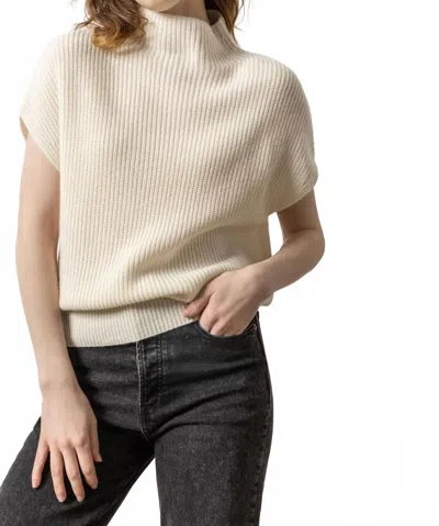 Lilla P Ribbed Funnel Neck Sweater In Beige In Gray