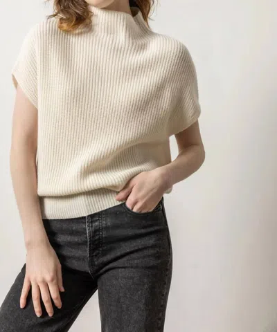Lilla P Ribbed Funnel Neck Sweater In Ivory In Multi