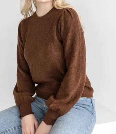 Lilla P Ribbed Puff Sleeve Sweater In Copper In Brown