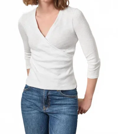 Lilla P Ribbed Sleeve Surplice Tee In White