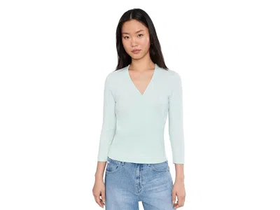 Lilla P Ribbed Slub 3/4 Sleeve Surplice In Blue