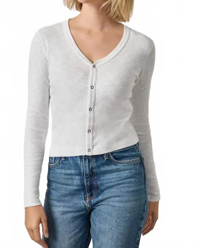 Lilla P Ribbed Slub Snap V-neck Cardigan In White