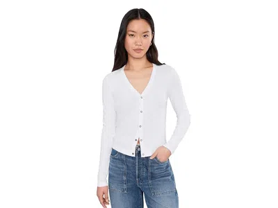 Lilla P Ribbed Slub Snap V-neck In White