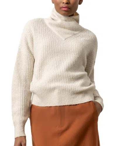 Lilla P Ribbed Wrap Collar Wool-blend Sweater In Neutral