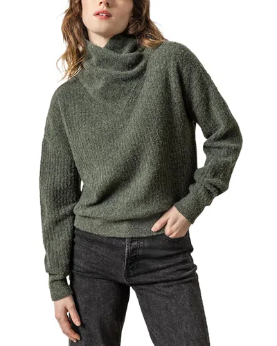 Lilla P Ribbed Wrap Collar Wool-blend Sweater In Green