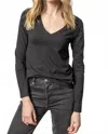 Lilla P Rolled Edge V-neck Tee In Black In Black