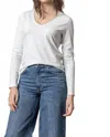 Lilla P Rolled Edge V-neck Tee In White In Red