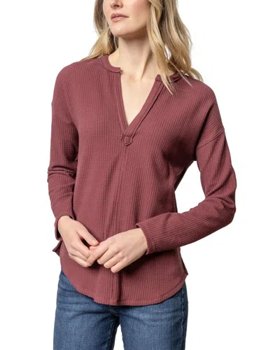 Lilla P Rounded Hem Split Neck Shirt In Red