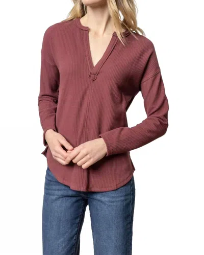 Lilla P Rounded Hem Split Neck Top In Port In Brown