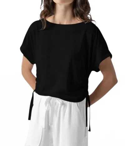 Lilla P Ruched Side Boatneck Top In Black