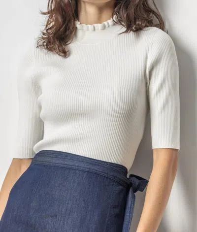 LILLA P RUFFLE MOCK NECK SWEATER IN WHITE