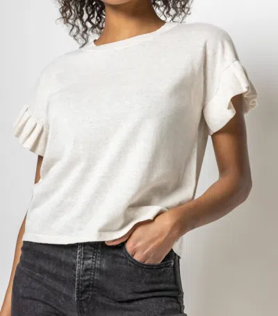 Lilla P Ruffle Sleeve Crew Neck Sweater In Oat In Brown