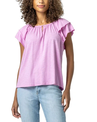 Lilla P Ruffle Sleeve Keyhole Top In Purple