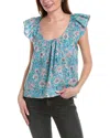 Lilla P Ruffle Sleeve Linen-blend Top In Blue