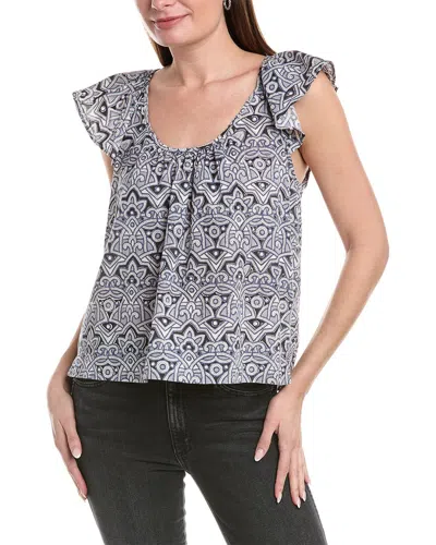 Lilla P Ruffle Sleeve Linen-blend Top In Black