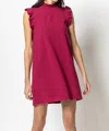 LILLA P RUFFLE SLEEVE MOCK NECK DRESS IN CURRANT