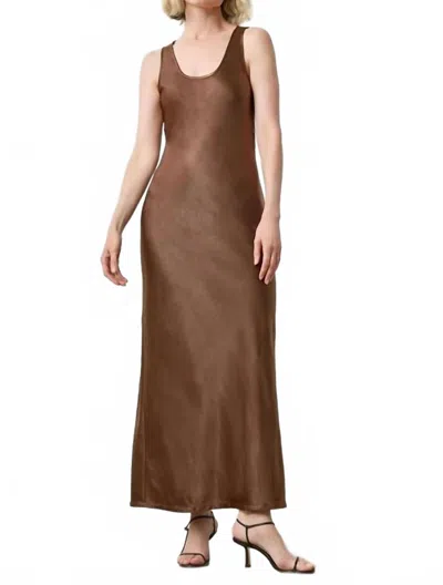 Lilla P Satin Bias Maxi Dress In Chocolate In Brown
