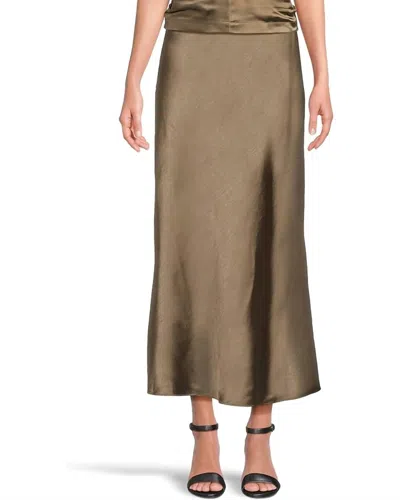 Lilla P Satin Bias Maxi Skirt In Parsley In Brown