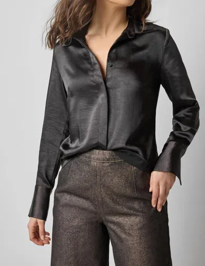 Lilla P Satin Button Down In Black