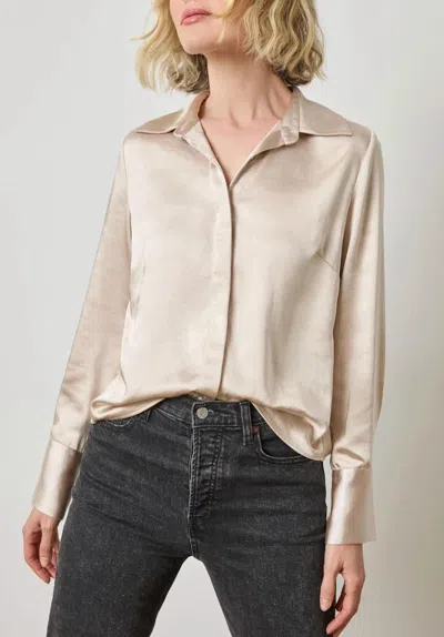 Lilla P Satin Button Down Shirt In Angora In Multi
