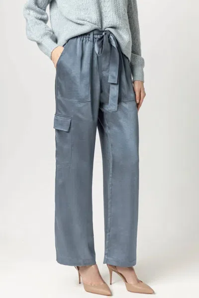 Lilla P Satin Cargo Pant In Slate Blue In Grey