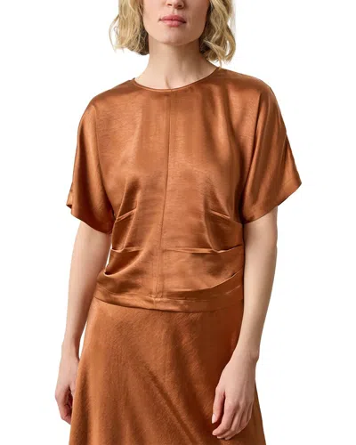 Lilla P Satin Dolman Short Sleeve Shirt In Brown