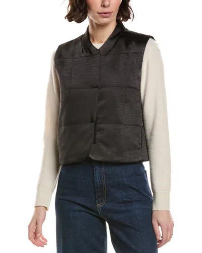Lilla P Satin Quilted Vest In Black