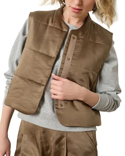 Lilla P Satin Quilted Vest In Brown
