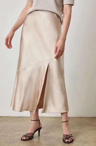Lilla P Satin Slit Front Skirt In Angora In Multi