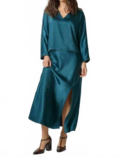 Lilla P Satin Slit Front Skirt In Neptune In Multi