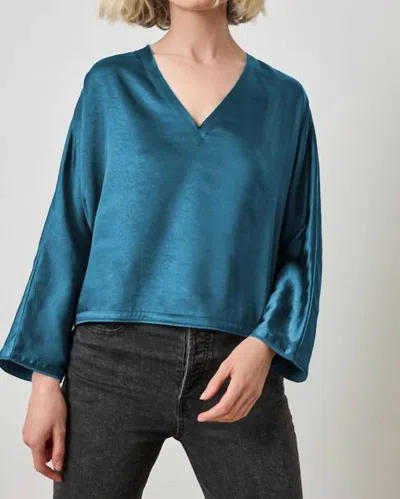 Lilla P Satin V Neck Dolman Top In Neptune In Blue