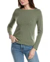 Lilla P Ribbed Cuff Crewneck Top In Green
