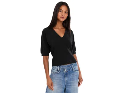 Lilla P Seamed V-neck Top Women's Clothing Black: Lg, Cotton/modal/polyester