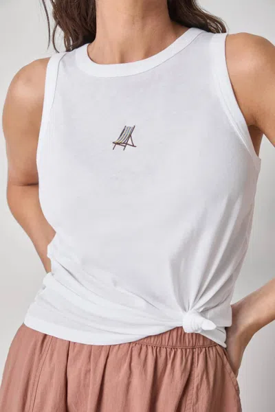 Lilla P Seaside Tank In Beach Chair Embroidery In White