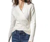 Lilla P Long Sleeve Surplice Sweater In Antique White In Multi