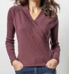Lilla P Shawl Collar Faux Wrap Top In Wine In Pink