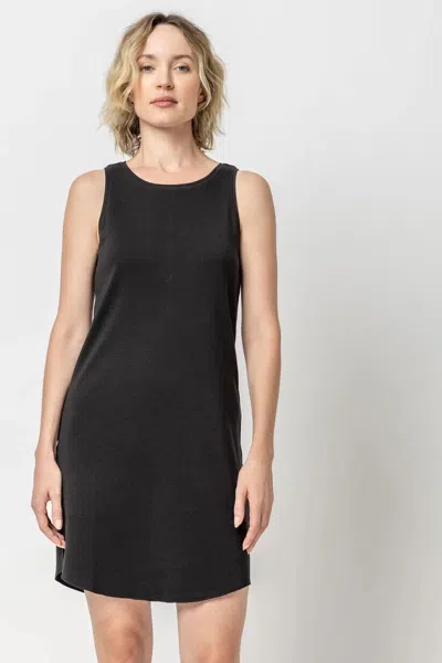 Lilla P Shift Dress Women Medium Black Cotton High Neck Sleeveless Preppy Vda119