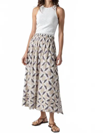 Lilla P Shirred Elastic Waist Midi Skirt In Natural Ikat In Multi